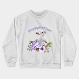 Watercolor Easter Bunny in Beautiful Flower Bed with Pastel Leaves. Crewneck Sweatshirt